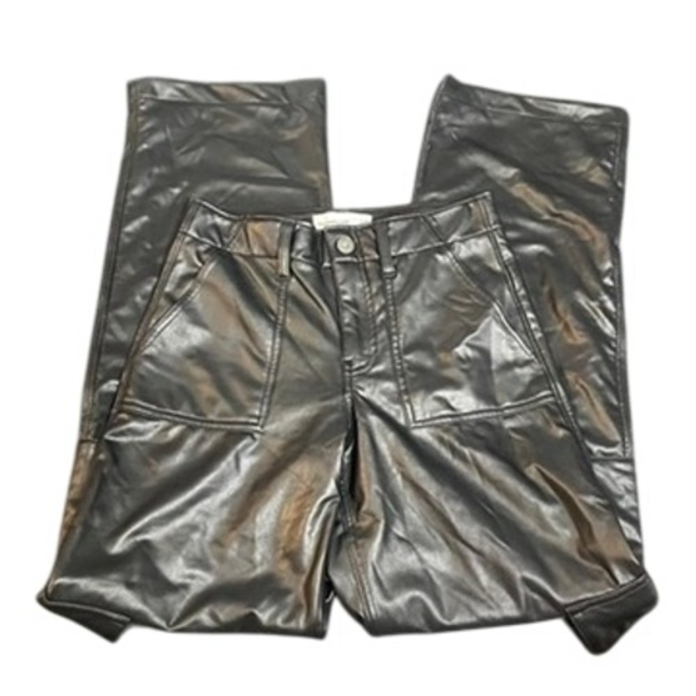 Abercrombie Kids Black Vegan Leather High Rise Wide Leg Pants Size 11/12 Long
